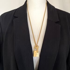 #317 LOUIS VUITTON Lock & Key Cuban Link 26"&18" Chain Necklace 18k Gold Plated